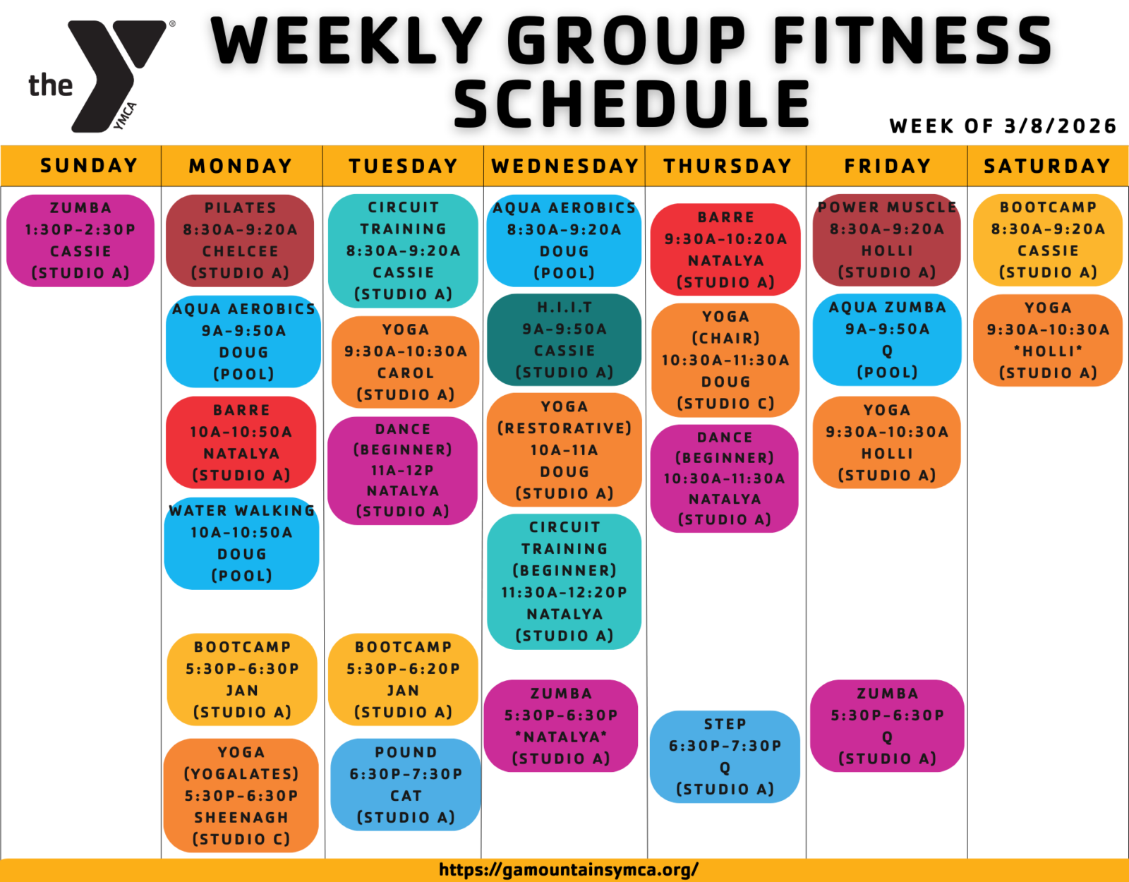 3-8 GA Mountains YMCA Group Fitness Schedule