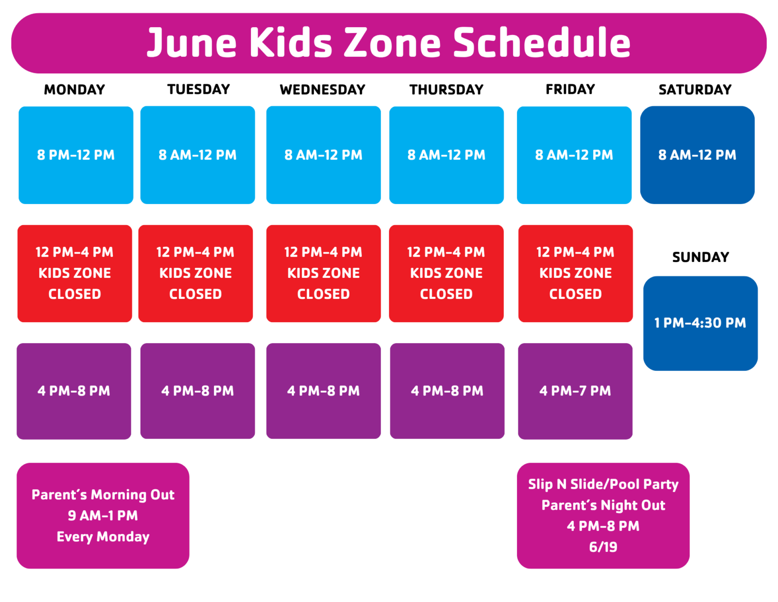 June 2026 Kid Zone Schedule