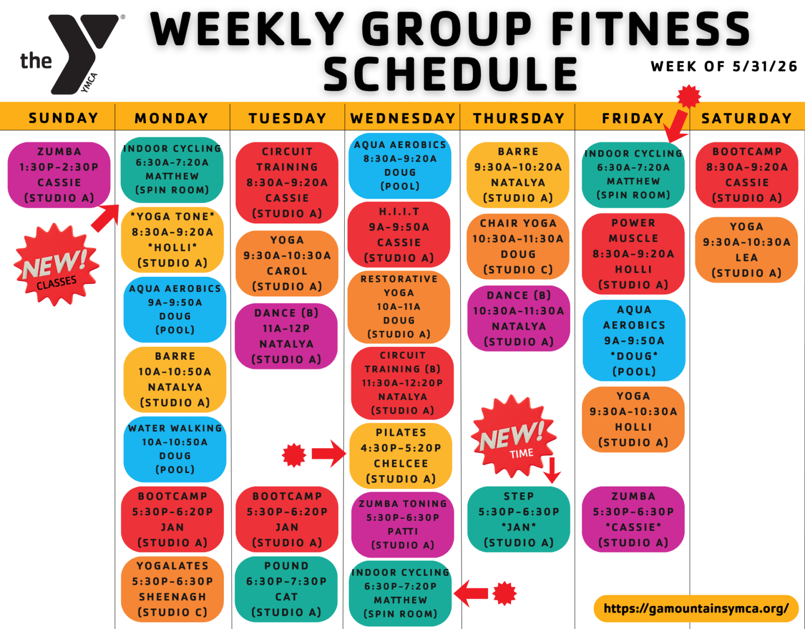 May 31 – GA Mountains YMCA Group Fitness Schedule