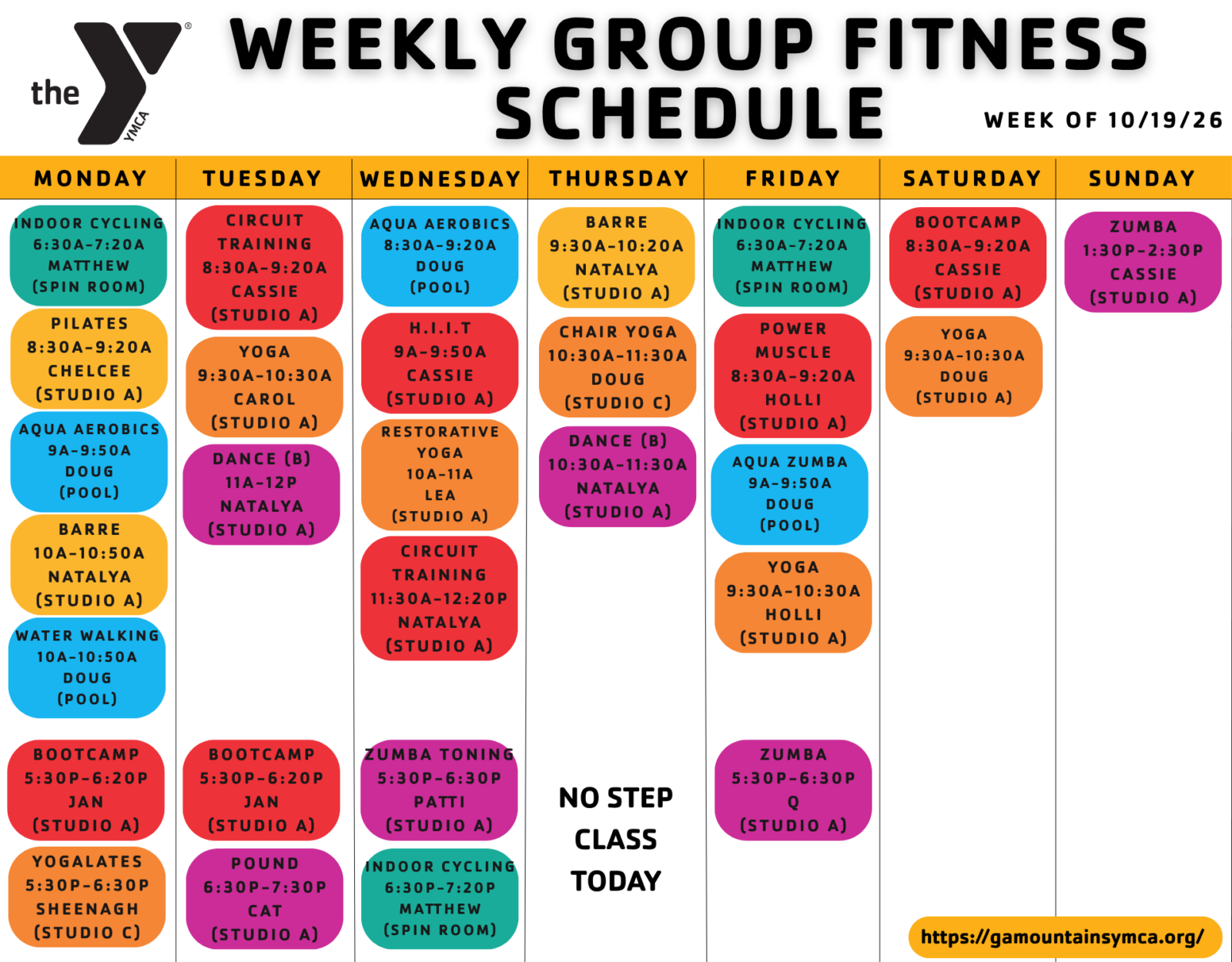 GA Mountains YMCA Group Fitness Schedule
