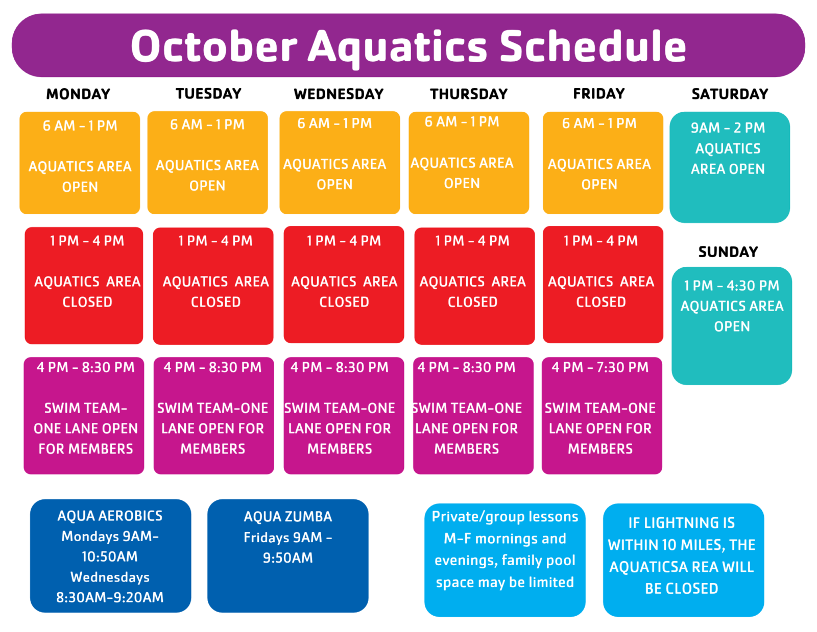 October 2026 Aquatics Schedule
